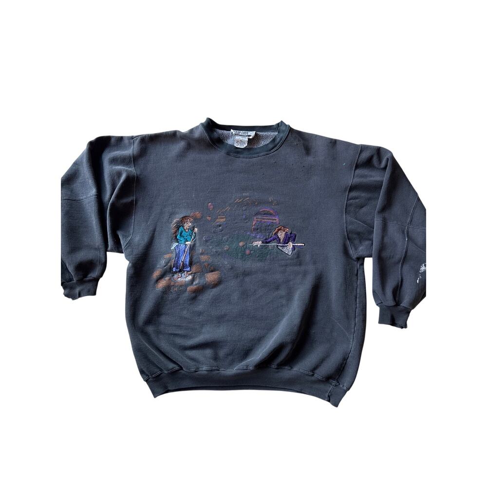 Vintage 90s Zip Code XL Billiards Embroidered Faded Black Sweatshirt